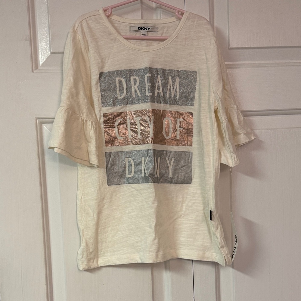 DKNY Cream Top with Graphic Detail